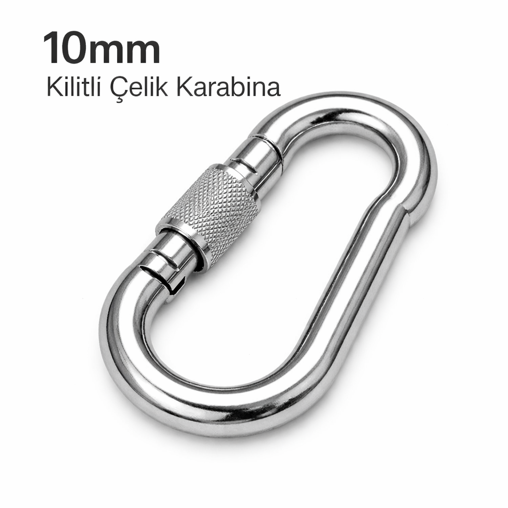 Kilitli Çelik Karabina (300 kg Kapasiteli – Vidalı Sistem)